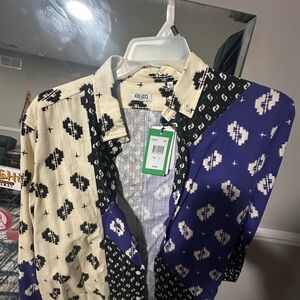 Kenzo Men's Black and Purple Patterned Shirt